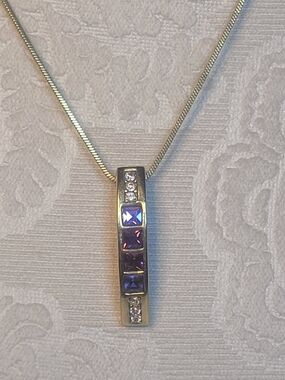 Lia Sophia Silver Bar Necklace with Purple Accent Stones